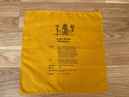 Vintage Aquarius Zodiac Handkerchief German Wassermann Astrology Yellow 1960s