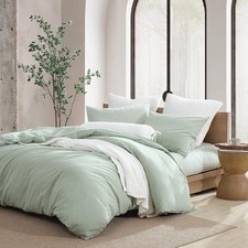 Duvet Cover Set - Full/Queen, Washed Soft Bedding, Linen Cotton Blend - 3 Piece