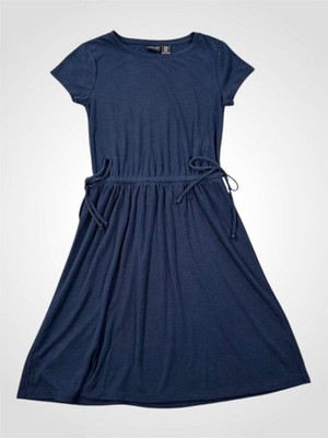 Rachel Zoe Navy Short Sleeve Drawstring Waist Casual Dress Large