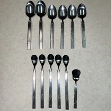 Nakazato NAB3 CLOVER Bamboo & Leaves Stainless Flatware Spoons 12 Mixed Lot