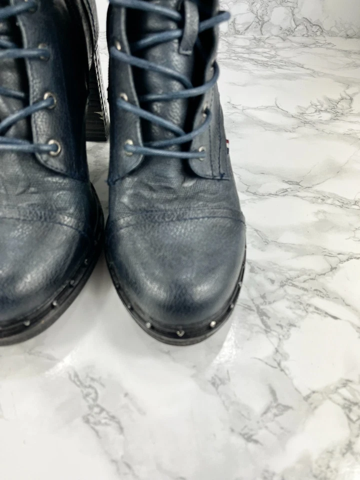 Mustang Combat Boots Women's Size UK 6.5 Blue Leather Lace Up Zipper Round Toe - Image 4 of 4