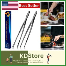2 Pcs 12-Inch Stainless Steel Cooking Tweezers Tongs for Kitchen, Roasting ...