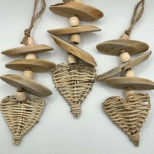 Natural Small Animal Toy, Driftwood Chew Toy with Vine Heart & Wood Beads