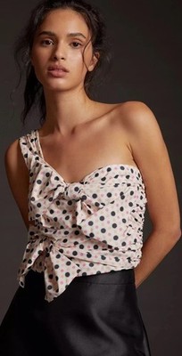 Anthropologie Maeve Ruffled Polka Dot Bow Tie One-Shoulder Tank 4 Event Dainty