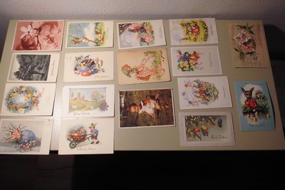 über 130 Glückwunschkarten zu diversen Anlässen, 1900- 1950, gelaufen, sehr sch.