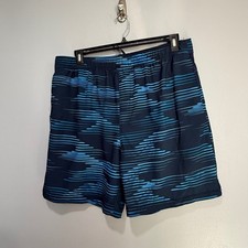 Speedo Men's Swim Trunks Shorts Size XL Blue Abstract Stripe Elastic Waist