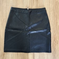 Faux Leather Black Mini Skirt with Seamed Detail