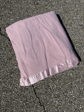 Vintage Thermal Waffle Weave Blanket Satin Trim Acrylic Baby Pink Color 68 X 82