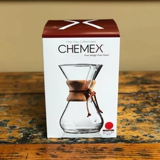Chemex Coffee Maker 8 cup Filter Drip Pourover Glass Wooden Collar - NEW
