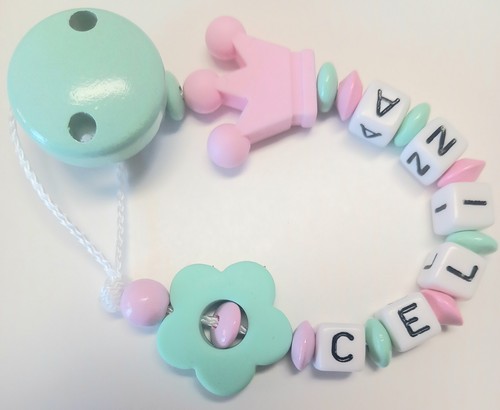 Schnullerkette mit Wunschnamen🍼Holz🍼Mädchen🍼Blume🍼Schleife🍼Krone - Bild 4 von 4