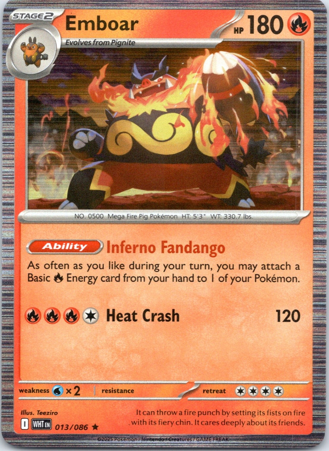 Emboar Rare SV: White Flare 013/086 NM