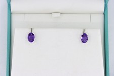 14K White Gold Oval-Cut Natural Amethyst Earrings