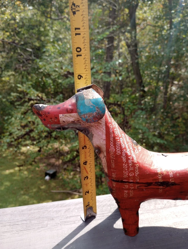 Metal Reciclado Dachshund PERRO Jardín Ornamento Estatuilla Patio Arte Popular Foto 3 de 4