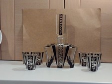 KARL PALDA ART DECO SCHWARZ UND KLAR TSCHECHISCH GESCHLIFFEN GLAS KARAFFE UND 6 GLÄSER SET