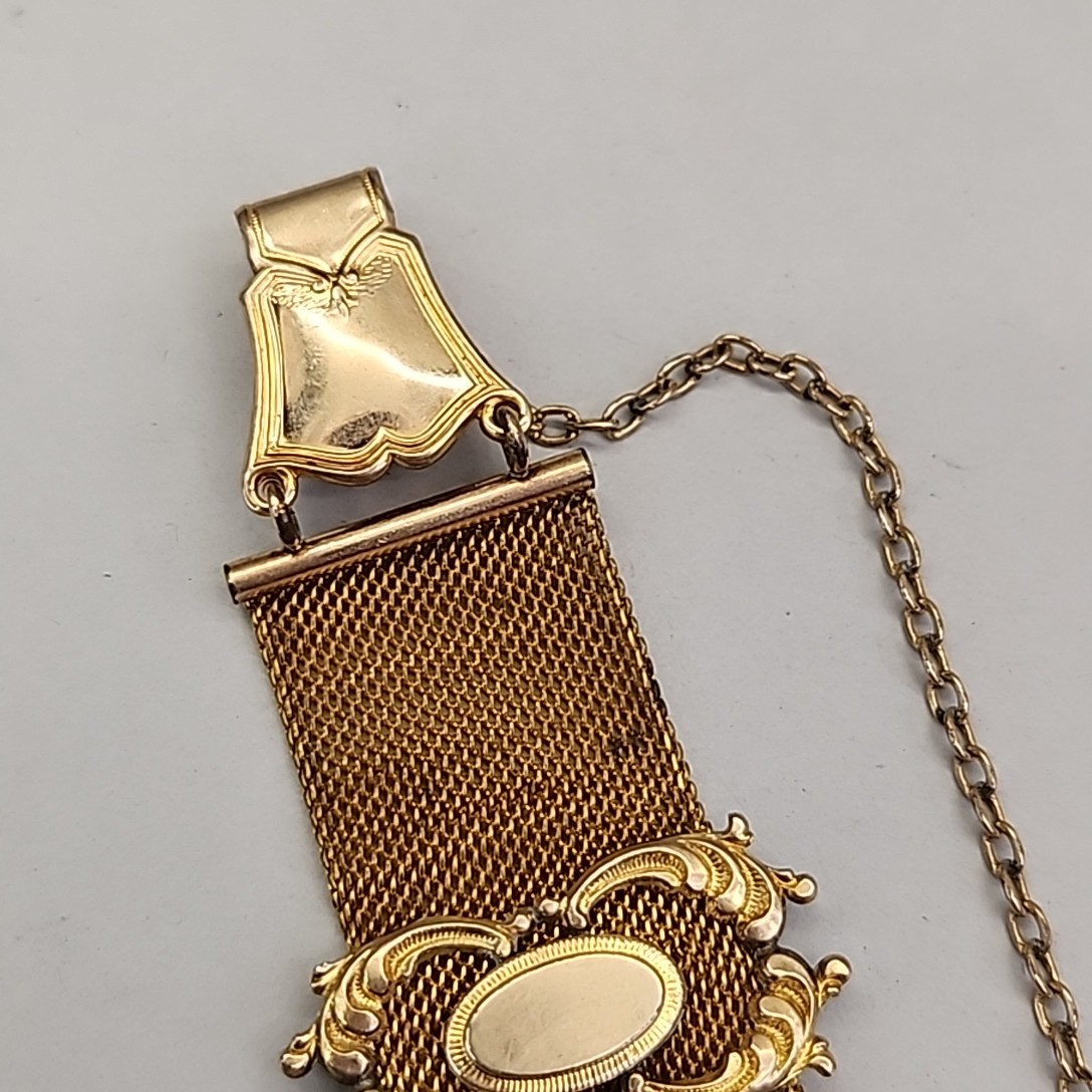Antique Watch Fob R & F Simmons Victorian Gold Filled Mesh Band 4.25"