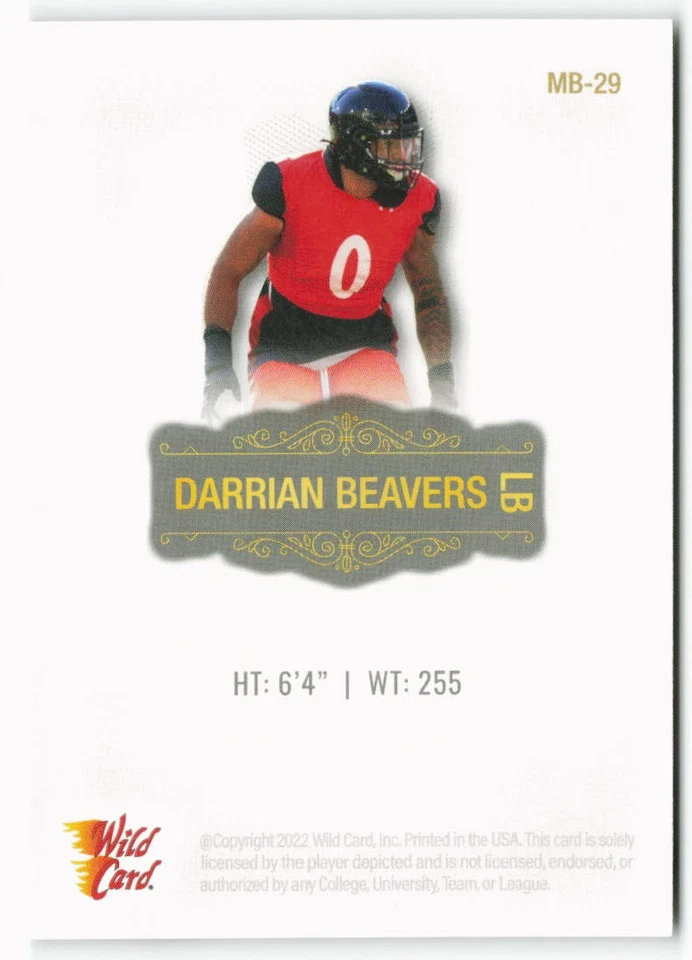 2022 Darrian Beavers Wild Card Matte White Rookie - Image 2 of 2
