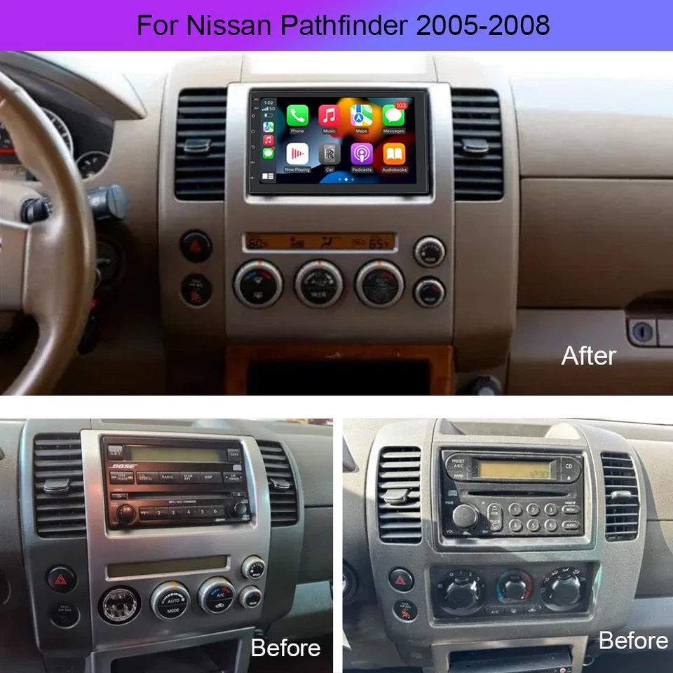 适用于日产 Pathfinder 2005 - 2008 7 英寸汽车收音机 立体声 Carplay Android 15 GPS Navi — 第 3/4 张图片