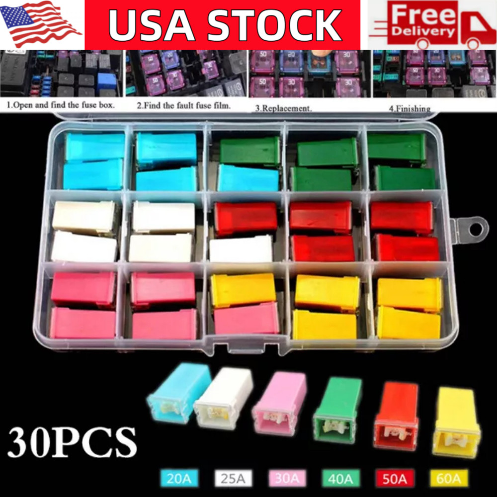 30PCS Car Fuses Assortment Kit 20A 25A 30A 40A 50A 60A for Pickup Truck SUV RV