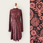 Boden Paisley Print Kleid 10 L rosa schwarz Mini Bindegürtel Langarm Freizeit Arbeit
