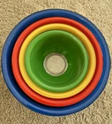 Vintage PYREX -  Primary Colors Set Of 4 Glass Clear Bottom Nesting Bowls USA