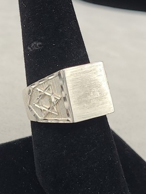 UNSIGNED Star of David BLANK SIGNET RING Ring 925 Sterling Silver  Size 9 #1
