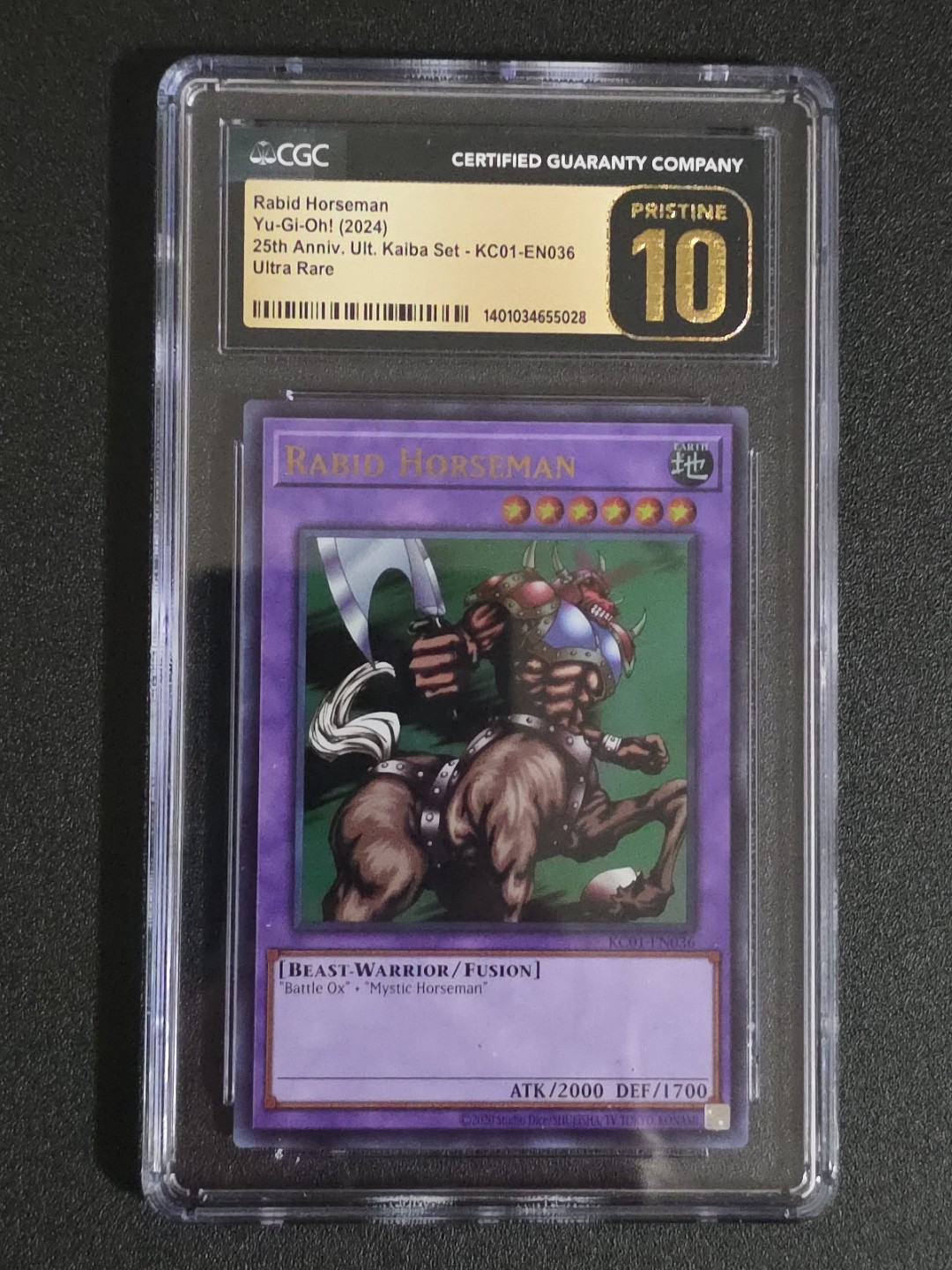 Rabid Horseman KC01-EN036 YuGiOh 25th Anniversary Ultimate Kaiba Set trading card — raw and PSA graded price guide