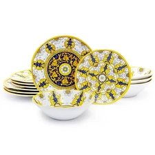 12-Piece Dinnerware Set, Melamine Dishes and Bowls Set with Plates, Non-break...