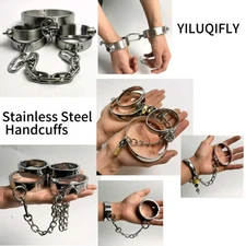 Metal Handcuffs Ankle Cuffs Shackle Chain Lock Restraint Collar Slave SM Bondage