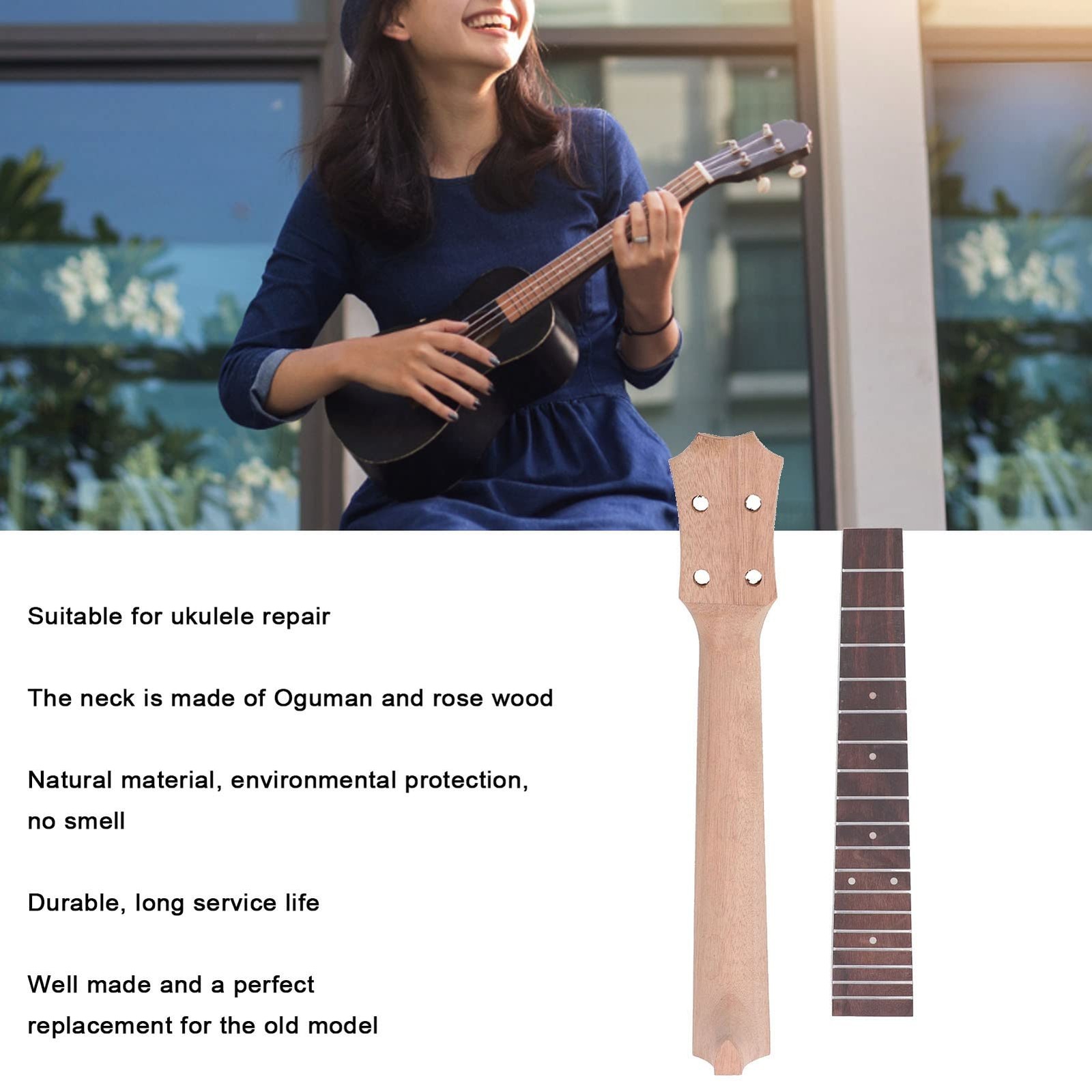 Ukulele Fretboard Neck Rosewood Okoume Replacement 4 String 26 Inch Part