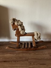 Vtg 1980  s Handmade Wooden Rocking Horse Child Size Heirloom Yarn Flat Seat