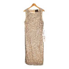 Mac Duggal 5526 Sleeveless Sequined Midi Cocktail Dress Rosewood Cream Size 14