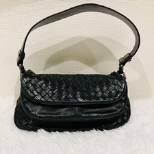 BOTTEGA VENETA Nappa Leather Hobo Bag Black Intrecciato 11.8in Women Authentic