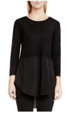 TWO by Vince Camuto Women's Mixed-Media 3/4 Sleeve Tunic Top Black Size Medium