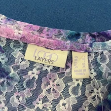 LOGO Layers Lori Goldstein Top Size L Purple Dye Sheer Lace Floral Flare - New