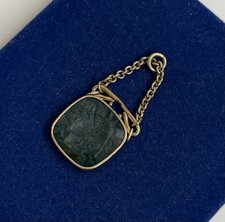 Bloodstone Nouveau Gold filled ornate Cameo Soldier Fob Gf Vtg Victorian 1.7”