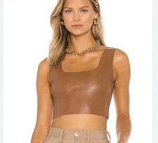 Commando Brown Faux Leather Crop Top Size S