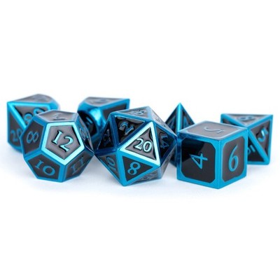 LIC019 Fanroll by MDG Dice:7-Set Black/Blue Metal Enamel