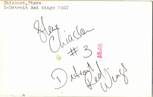 -Steve Chiasson- (d.1999) Signed/Autograph/Auto Postcard Detroit Red Wings NHL