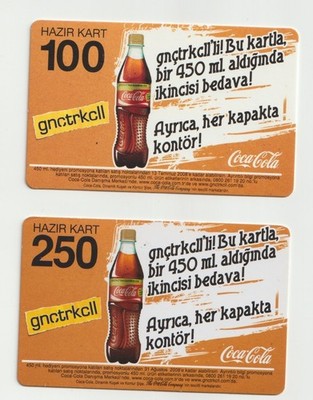Vintage Turkcell Hazır Kart 2008 Coca-Cola Promo Cards Turkey Mobile Collectible