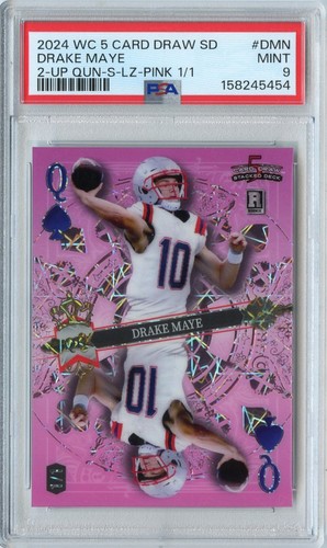 DRAKE MAYE 2024 WILD CARD QUEEN PINK LAZER ROOKIE RC #'D 1/1 #DMN PSA 9 PATRIOTS