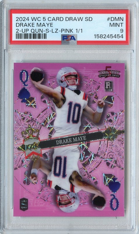 DRAKE MAYE 2024 WILD CARD QUEEN PINK LAZER ROOKIE RC #'D 1/1 #DMN PSA 9 PATRIOTS