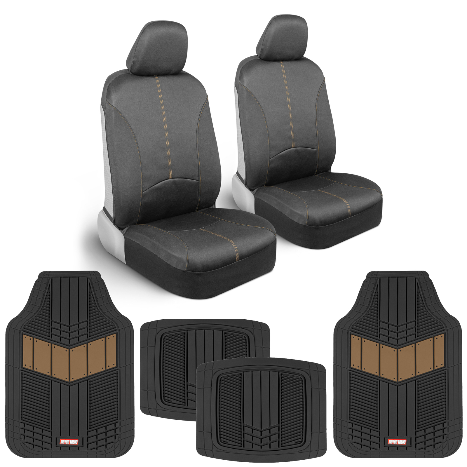 Motor Trend Waterproof Neoprene Protective Seat Covers+Floor Mat Set Beige/Black
