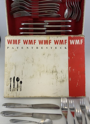 Vtg 35 Piece WMF FRIODUR Wien Vienna Swirl Pattern Silver Plate Original Box - Picture 3 of 21
