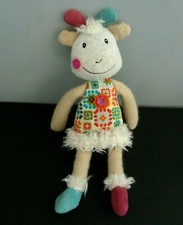 H4. DOUDOU PELUCHE EBULOBO CHEVRE BIQUETTE HUGUETTE ROBE FLEUR ROSE BLEU 28c TBE