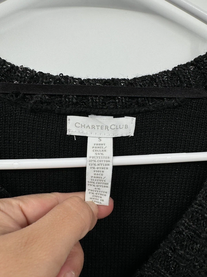 Suéter túnica Charter Club negro brillante para mujer talla pequeña Foto 2 de 4