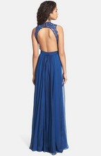 La Femme Cutout Back Lace & Chiffon Gown (size 6)