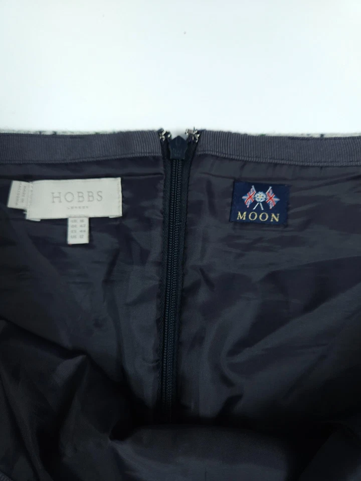 HOBBS Elea Skirt Size 16 British Moon Tweed Check Plaid Wool Green Navy Preppy - Image 3 of 4