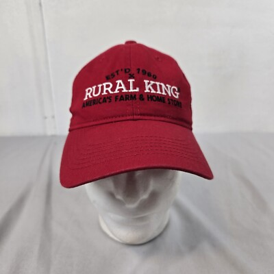 #ad #ad Rural King America#x27;s Farm and Home Strapback Hat Red Adjustable Baseball Flaw $5.59