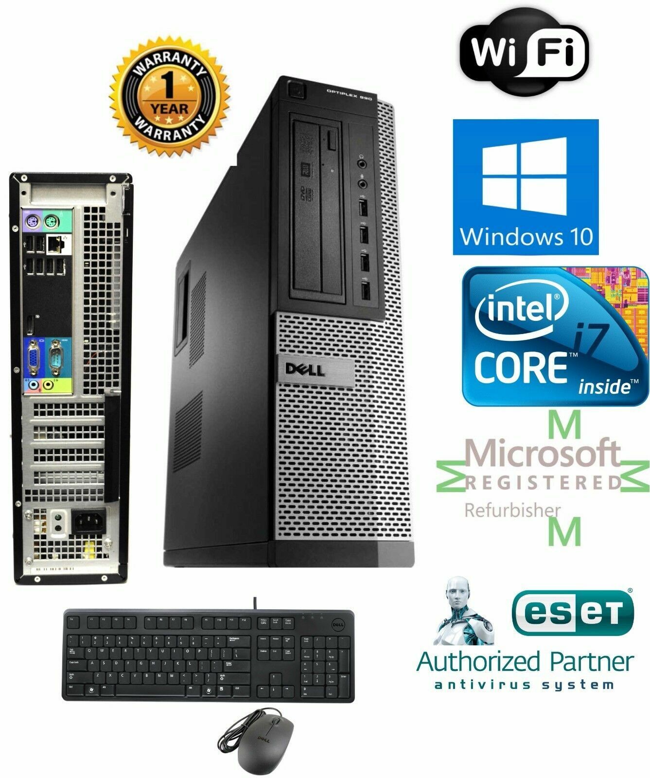 Dell 7010 PC SFF DESKTOP Intel i7 16GB NEW 1TB HD Windows 10 Pro DVI Wifi