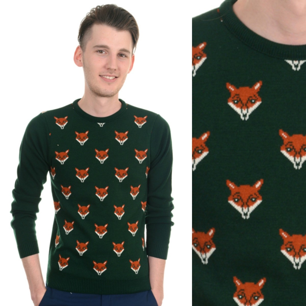 Pull en maille à motif 'renard' - Vert - Kiabi - 14.00